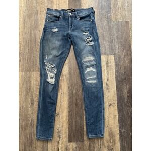 Express Jeans Womens 6R Legging Mid Rise Distressed Skinny Blue Denim RN55285